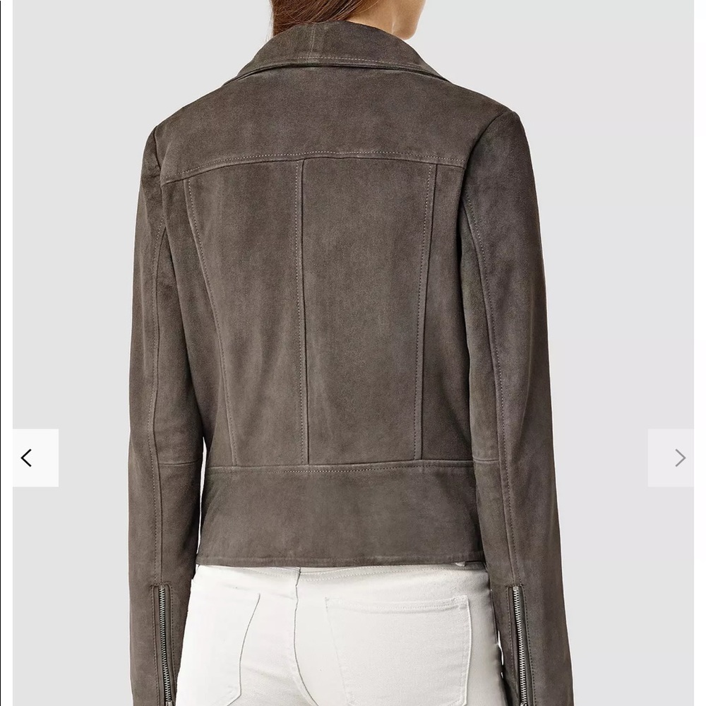 All Saints Gray Suede Moto Zip Jacket - Picture 3 of 7